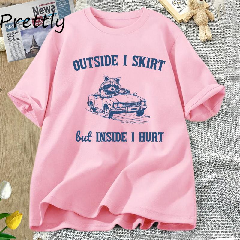 Снаружи я юбка, но внутри мне больно Футболка Забавный енот Странный мем Футболка Мусорная панда Хлопок Короткий рукав Женская одежда Футболки