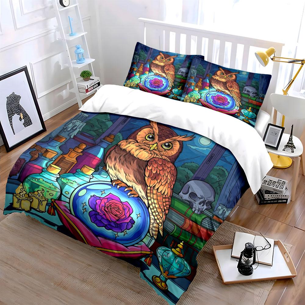 "Magic Owl Decor Set" Soft Skin-Friendly Bedding Set Includes 1 Duvet Cover And 2 Pillowcase, Gift