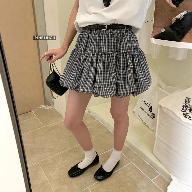 Autumn 2025 Women's Plaid Ruffle A-Line High Waist Slimming Short Skirt, Anti-Exposure