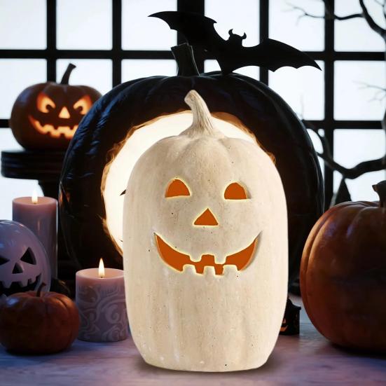 Pumpkin Halloween Decoration Hand-Carved Classic Jack Lantern Fall Decor Farmhouse Table Porch Indoor Ornament