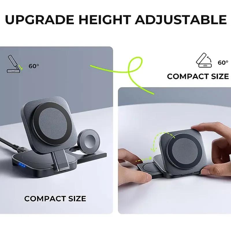 3 в 1 миниатюрная складная беспроводная зарядная подставка для iPhone 15 14 13 12 Pro Max Watch 8 7 держатель магнитная станция быстрой зарядки
