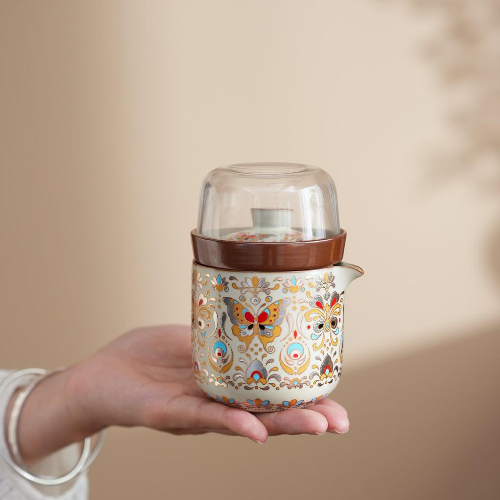 New Ru kiln Dunhuang travel tea set outdoor portable express cup company bank merchandise business gifts