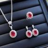 2025 Retro Ruby Jewelry Set 925 Sterling Silver Engagement Ring Earrings Necklace Women's Party Gift
