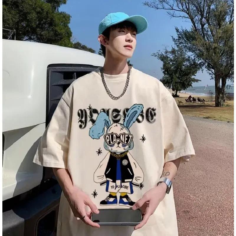 Мужские футболки с коротким рукавом с буквенным графическим принтом и половиной рукава Футболка-пуловер Повседневная футболка Мужская корейская повседневная футболка с круглым вырезом в стиле ретро