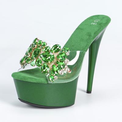 Модель с подиума Высокие каблуки Тонкие каблуки Сексуальные Водонепроницаемые Стол 15 см Высокие Супер Высокие Каблуки Шлепанцы Женские Летние LFD-8661-Q54