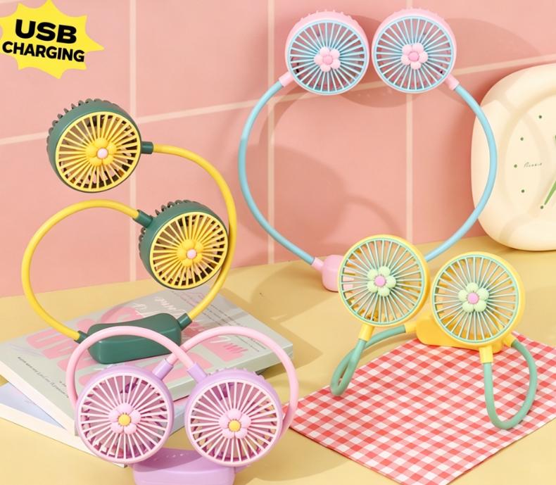 Summer Portable Neck Fan Outdoor Camping Foldable Mini Fan Rechargeable USB Fan for Students Children