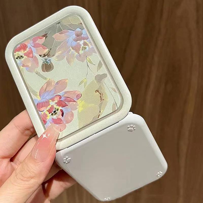 Зеркало для макияжа складное откидное 'Лотос', портативное карманное зеркало, прямоугольное косметическое зеркало с расческой для женщин, девушек, для улицы