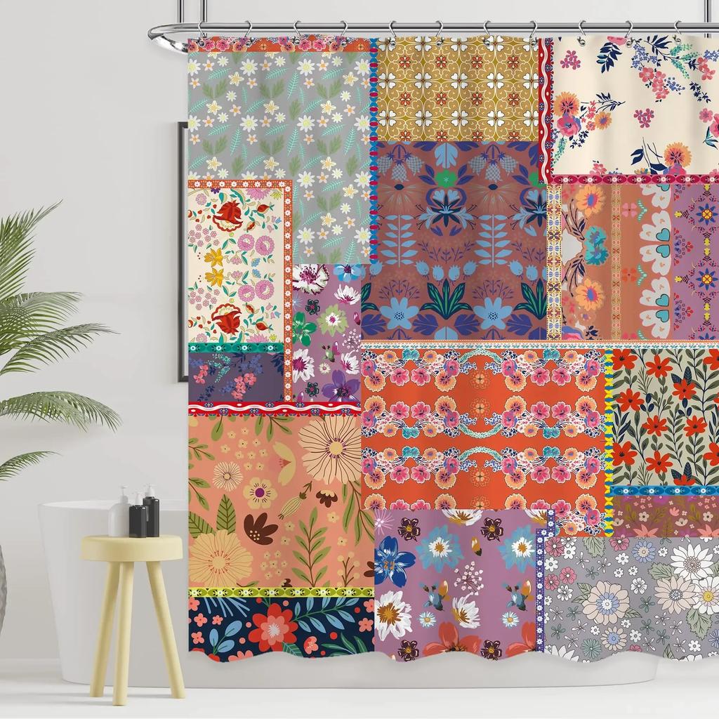 Занавески для душа в стиле пэчворк в стиле бохо для ванной комнаты, цветные винтажные занавески для душа, водонепроницаемые тканевые экраны для ванн