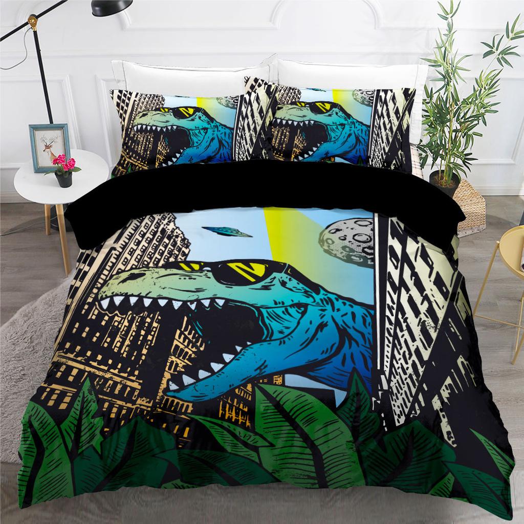 Комплект постельного белья с 3D динозавром и принтом животных, пуховый пододеяльник, наволочка, 2/3 шт., AU180 * 210, полноразмерный домашний текстиль, пододеяльник для мальчиков и подростков