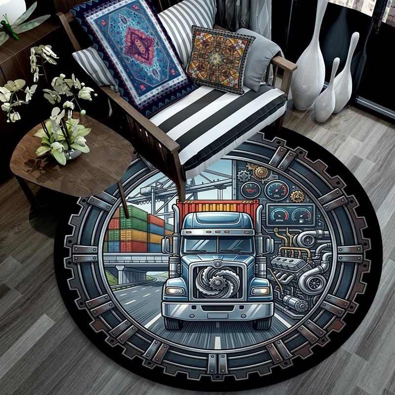 Industrial Truck Engine Round Area Rug Under Office Chairs Bedroom Living Room Home Decor