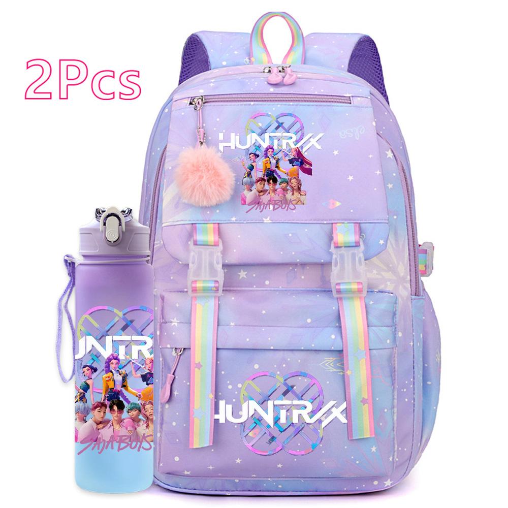 2 шт./набор Милый аниме K-pop рюкзак с принтом 750 мл бутылка для воды большой вместимости дорожная сумка для девочки-подростка мальчика школьный портфель детский подарок рюкзак