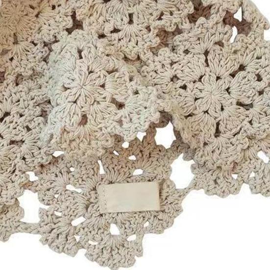 Women Knitting Hat Hollow Crochet Flower Pattern Breathable Handcrafted Hat Outdoor Work Street Wear