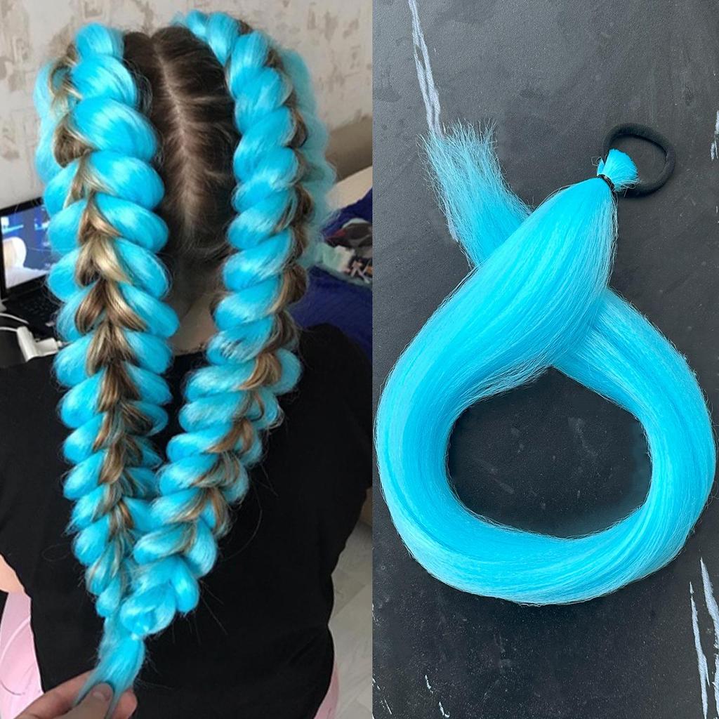 Парик из синтетического волокна с фиолетовой косой-пони и эластичной резинкой для волос