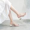 2024 Новые модные летние босоножки маленького размера с двумя носками, женские летние босоножки на среднем каблуке, сандалии на высоком каблуке