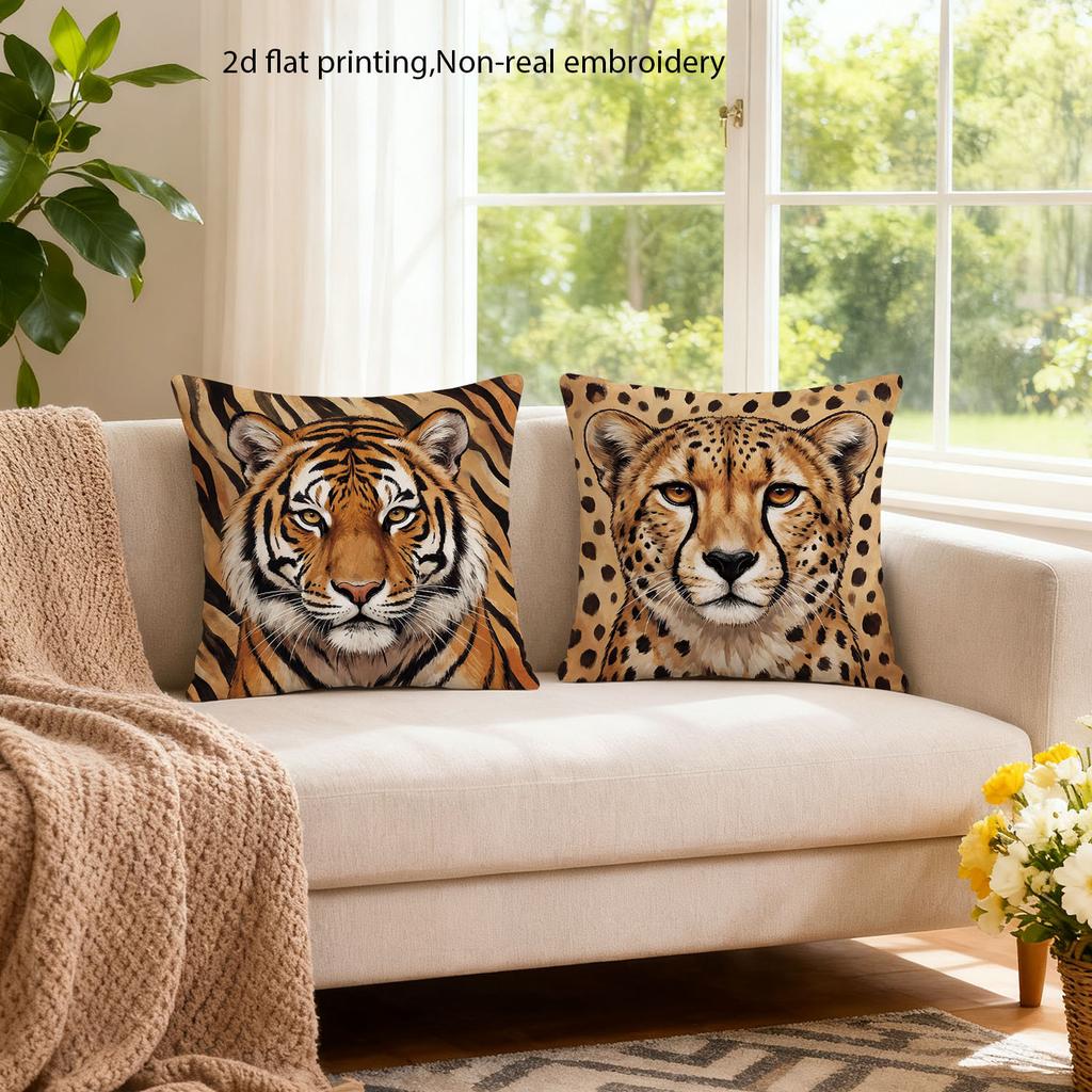 Jungle Safari Style Pillow Covers, African Wildlife Animal Print Cushion Cases, Cozy Nature-Inspired Home Decor For Living Room