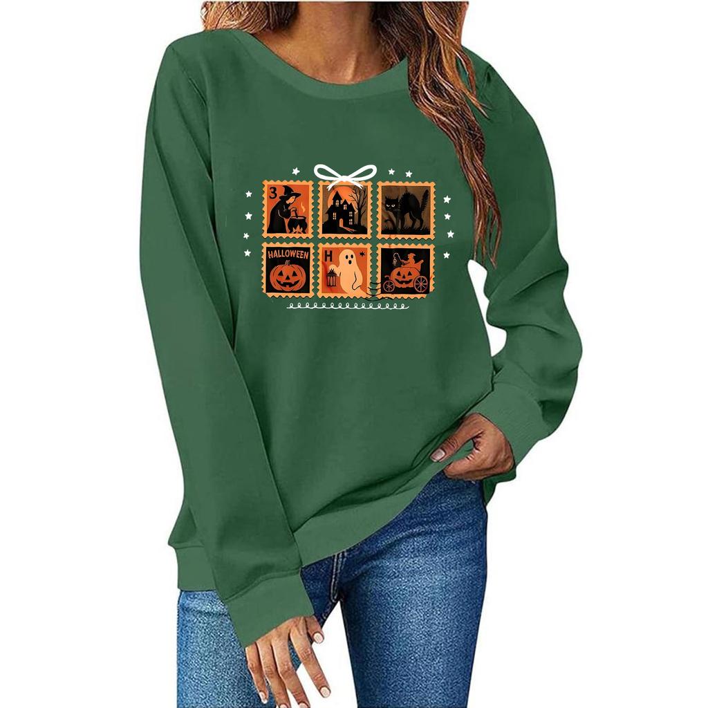 Женская мода повседневный принт повседневный длинный рукав круглый вырез толстовка топ