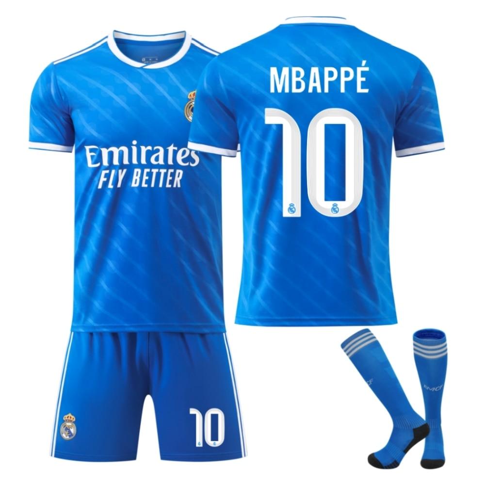 Real Madrid Mbappe Kids Sport Equipment Football Jersey Set, Blue