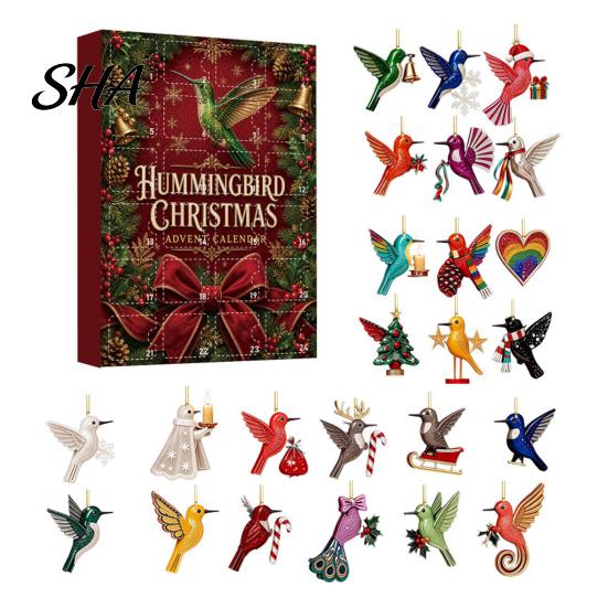 Daily Box Hummingbirds Advent Calendar 2026, 24 Days Christmas Countdown with Colorful Animal Ornaments Pcs 2D Acrylic Hummingbird for Bird