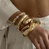 Vintage Hip Hop Metal Smooth Irregular Spring Bracelet for Women Exaggerated Geometric Chunky Wide Cuff Bangle Punk Jewelry Gift