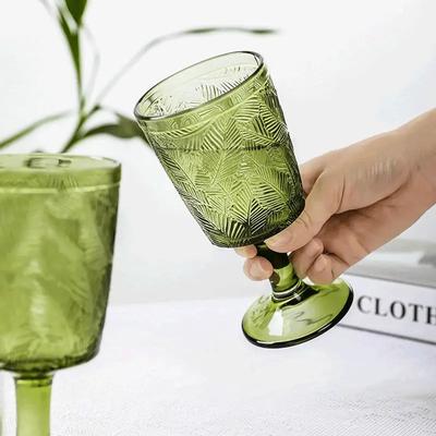 Винтажный тисненый цветной бокал с листьями 340 мл зеленый розовый синий прозрачный бокалы для вина бокалы фужеры стеклянная чашка 1 шт декор стола