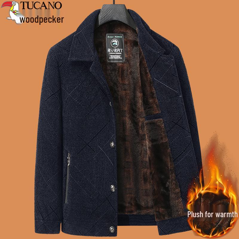 Woodpecker Dad Winter Coat Set: Warm Fleece-Lined Jacket for Middle-Aged and Elderly Men