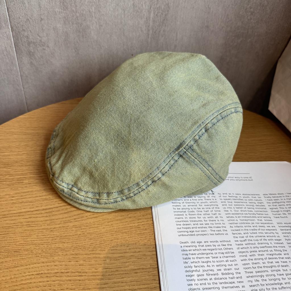 Ретро Цвет Однотонная Джинсовая Кепка Газетчика Винтажная Стирка Солнцезащитная Уличный Стиль Мода