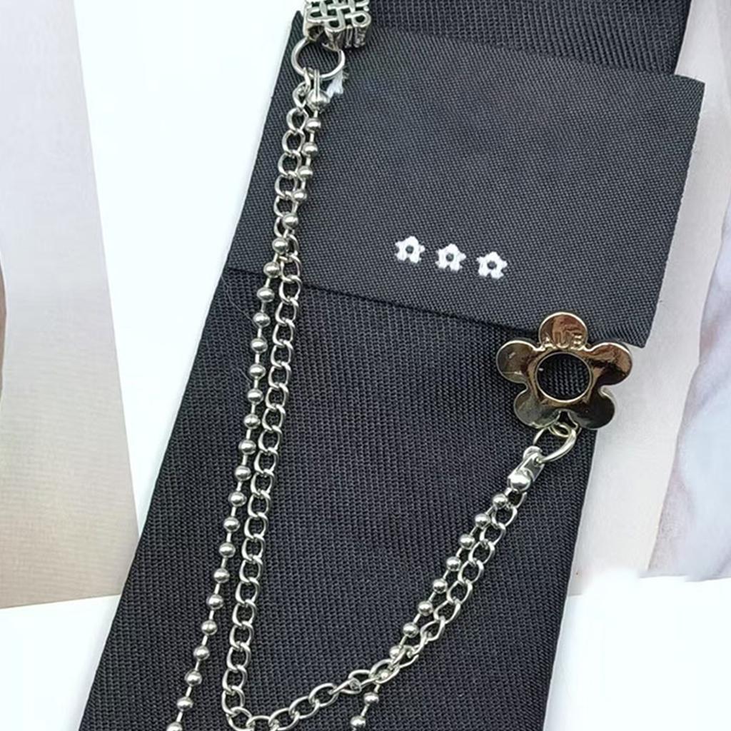 Fashionable Necktie Knotfree Tie with Chain Pendant Popular and Cool Shirt Tie for Adult and Teens Uniform Tie for Party