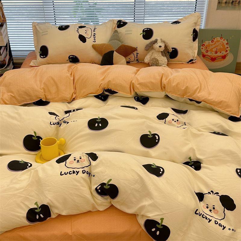 Комплект из четырех стеганых одеял для общежития из стираного хлопка с рисунком в виде милой девушки в виде сердца, комплект из трех простыней