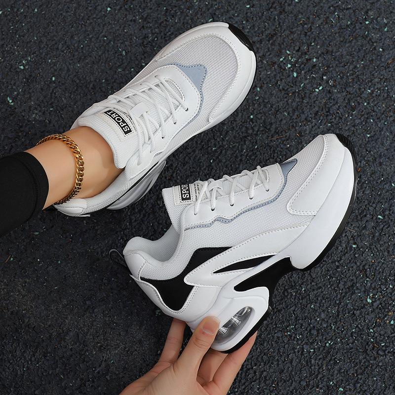 Spring and Autumn New Breathable Mesh Soft-soled Shoes Slope Heel Thick Sole Heightening Air Cushion Casual Sports Shoes Women's Muffin Shoes