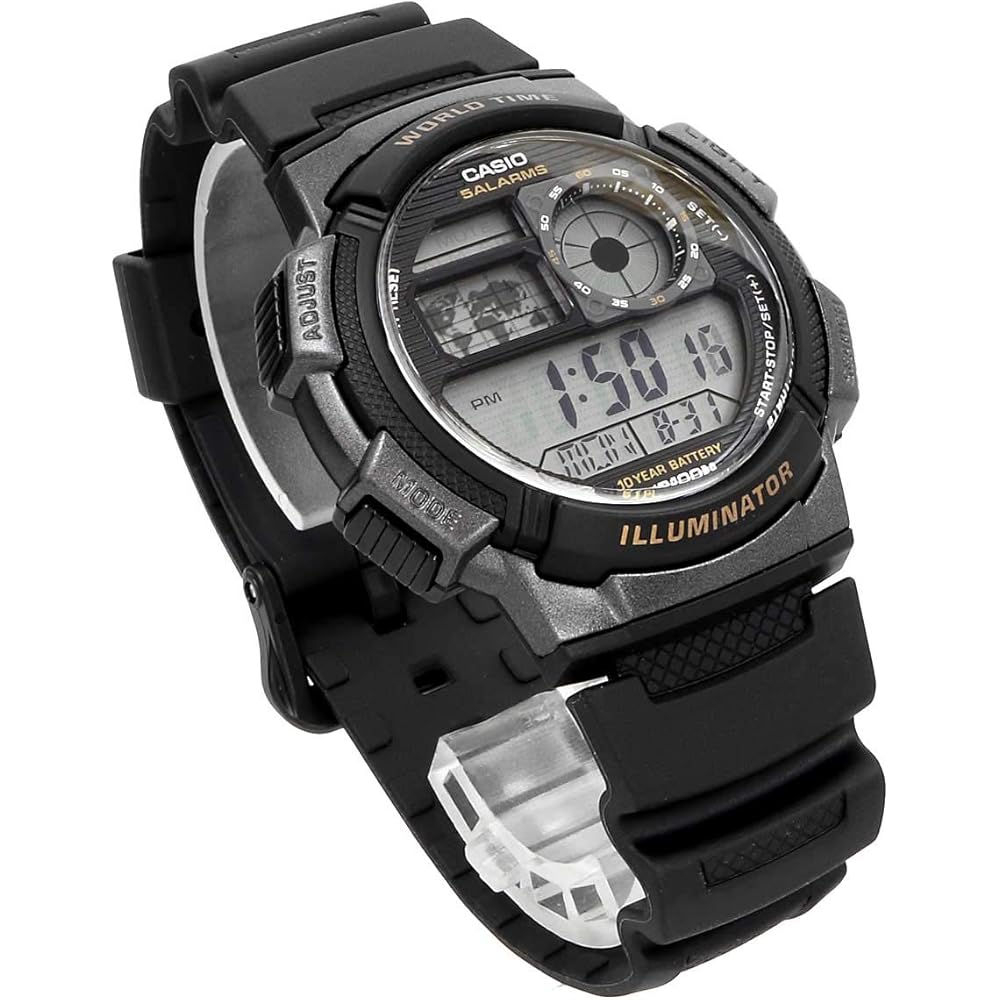 Мужские цифровые часы Casio с мировым временем AE-1000W-1AV Черный Цвет Оружейной Стали Водонепроницаемые Легкий Дизайн