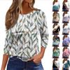 Женская мода повседневный свободный топ с рукавом 3/4 в полоску с круглым вырезом
