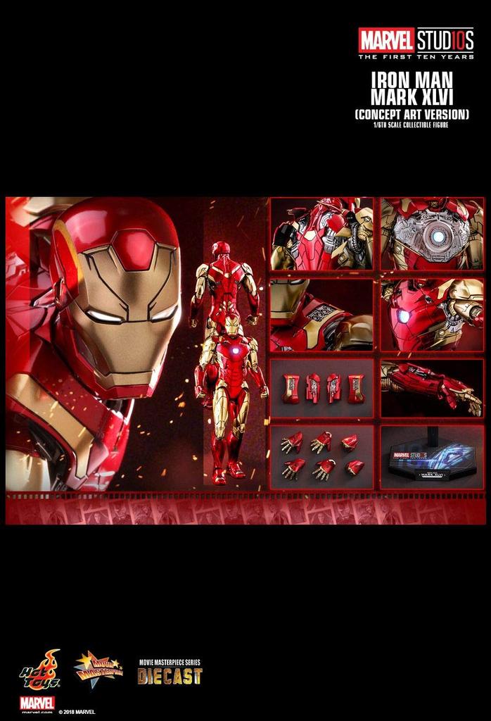 Movie Masterpiece DIECAST Marvel Studios 10th Anniversary Scale Figure Iron Man Mark 46 Art Endgame Exclusive Store by Hot Toys 1/6 (Concept Version)