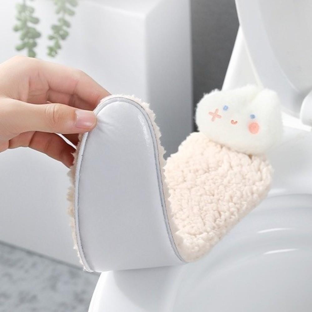 Thickened Lamb Fleece Toilet Mat Adhesive Soft Cartoon Rabbit Toilet Mat Non-Slip Comfortable Washable Toilet Mat Winter Season