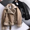 Winter Women Thick Warm Suede Lamb Jacket Short Motorcycle Brown Coats Faux Shearling Sheepskin Leather Jackets Outwear