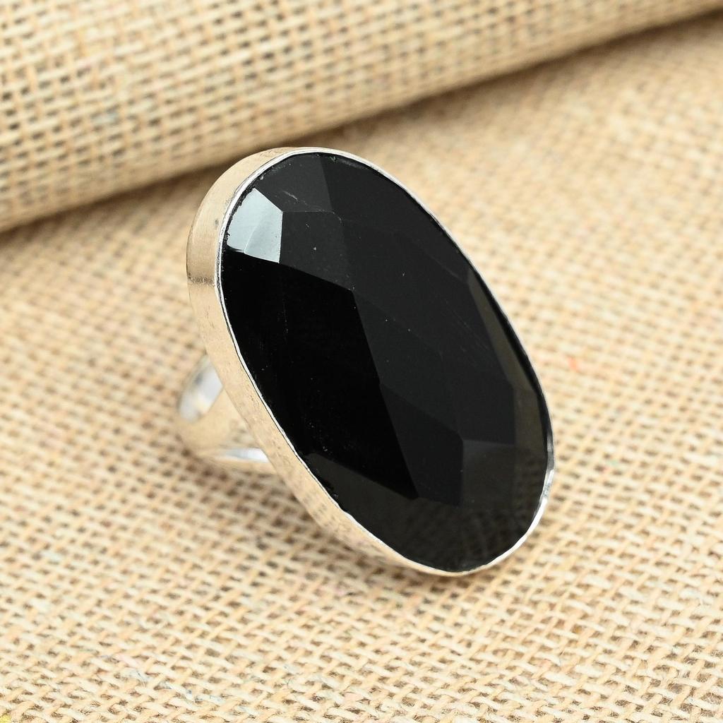Граненый черный шпинель драгоценный камень твердое серебро 925 пробы ювелирные изделия ручной работы свадебное подарочное кольцо