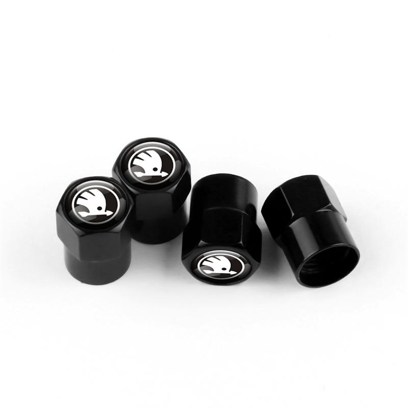 XOWS7 4pcs Aluminum Alloy Car Tire Valve Caps for Skoda Octavia Kodiaq Kamiq Fabia RS Rapid Yeti Karoq Vision Auto Parts Tools