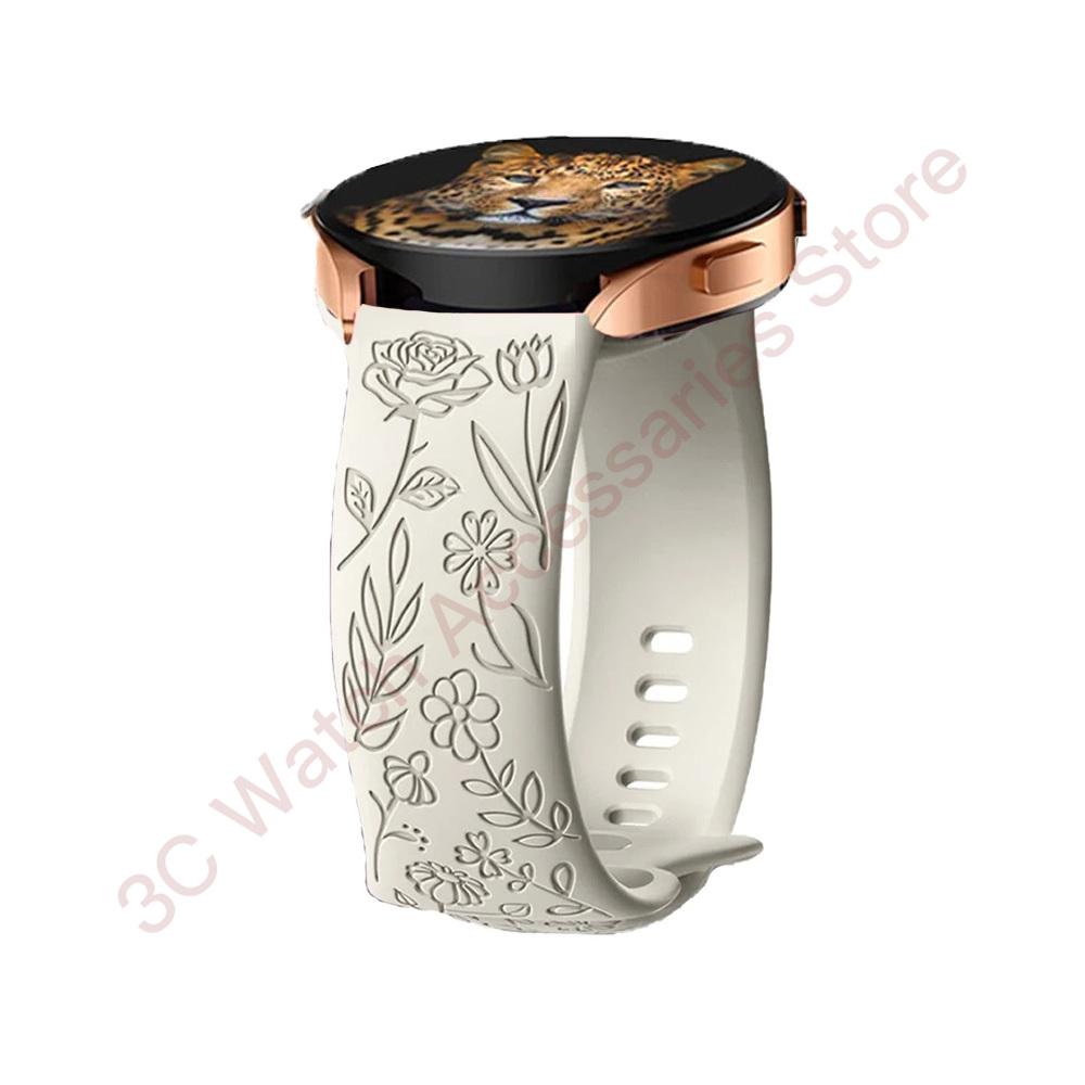 18 мм 20 мм 22 мм Ремешок с гравировкой розы для Samsung Galaxy Watch 654 40 мм 44 мм Gear S3 Силиконовый Милый Ремешок Классический 43 мм 45 мм Active 2