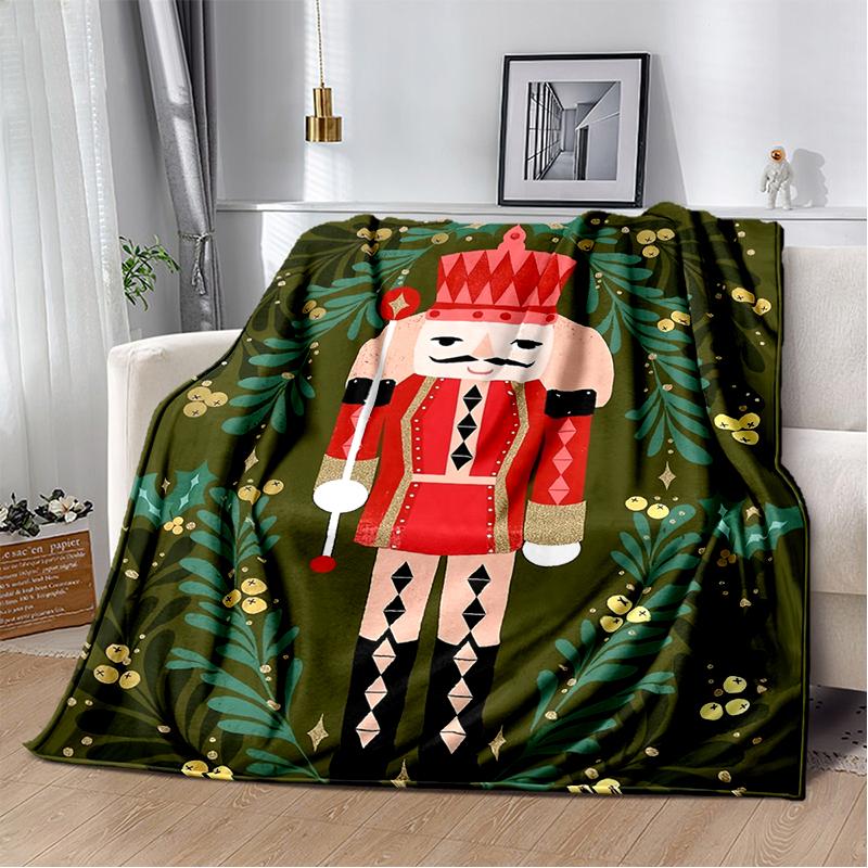 Cartoon Merry Christmas Gift The Nutcracker Doll Happy New Year Soft Flannel Blanket for Beds Bedroom Sofa Picnic,Throw Blanket