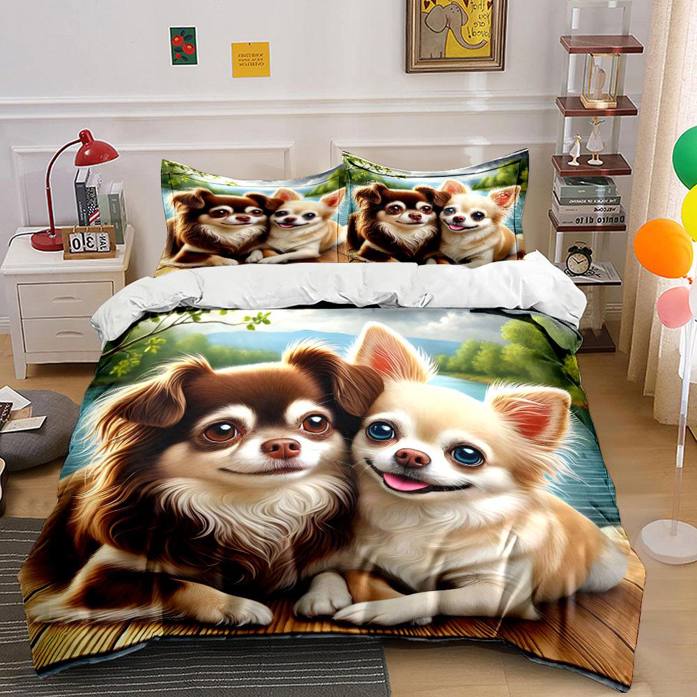 "Cozy pups by waterside." Bedding sets Duvet covers Pillowcases(1* Duvet Cover 2* Pillowcases without duvet insert)