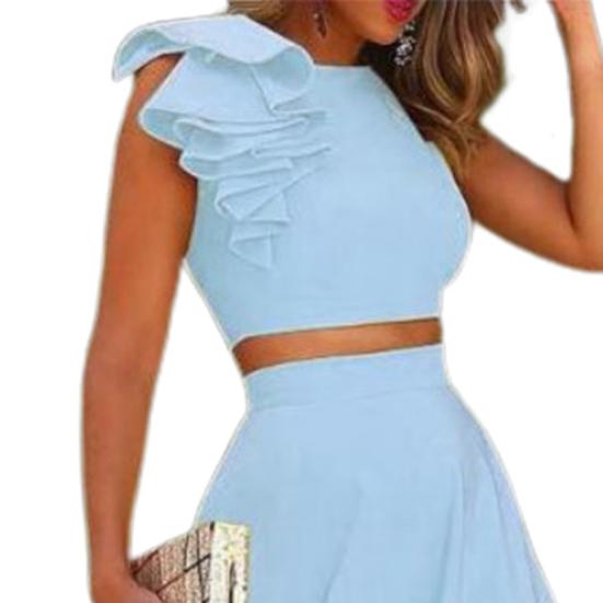 Женский костюм из 2 шт./компл., однотонный быстросохнущий укороченный топ с открытой спиной, юбка-миди для повседневной жизни