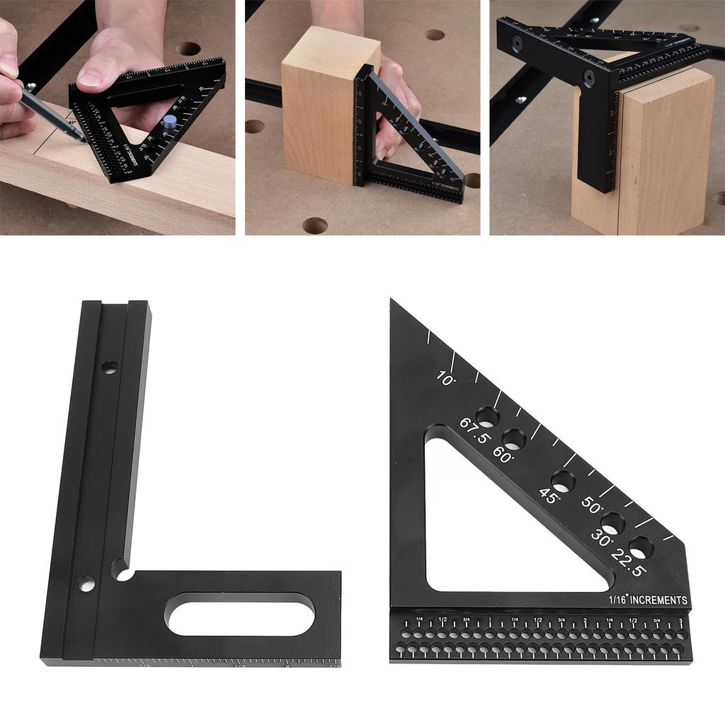 3D Multi Angle Measuring Ruler 45 90 Degree Aluminum Alloy Woodworking Square Protractor Miter Trian