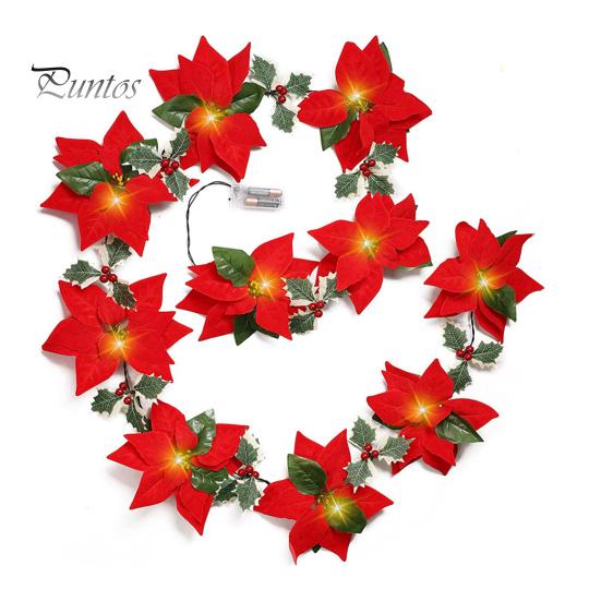 2M 10LED Рождественская гирлянда Световое украшение Светящаяся гирлянда Искусственный цветок Пуансеттия Праздник Рождественская елка Настенная лестница Подвесной венок Орнамент