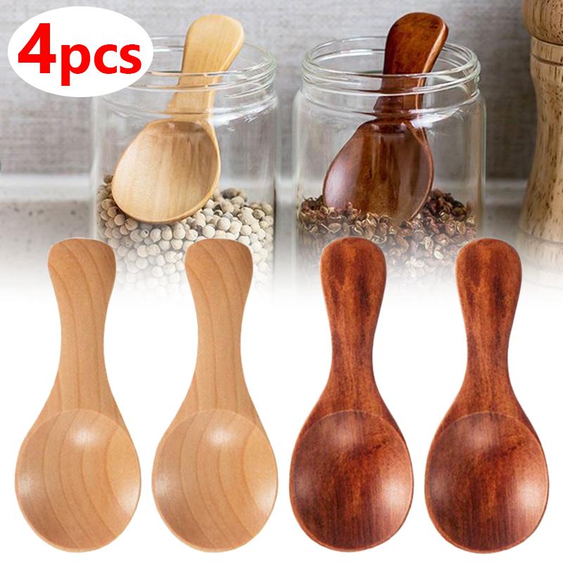 4/2/1pcs Mini Wooden Spoons Kitchen Spice Condiment Spoon Coffee Sugar Teaspoons Kids Short Handle Wood Scoops Home Tableware4