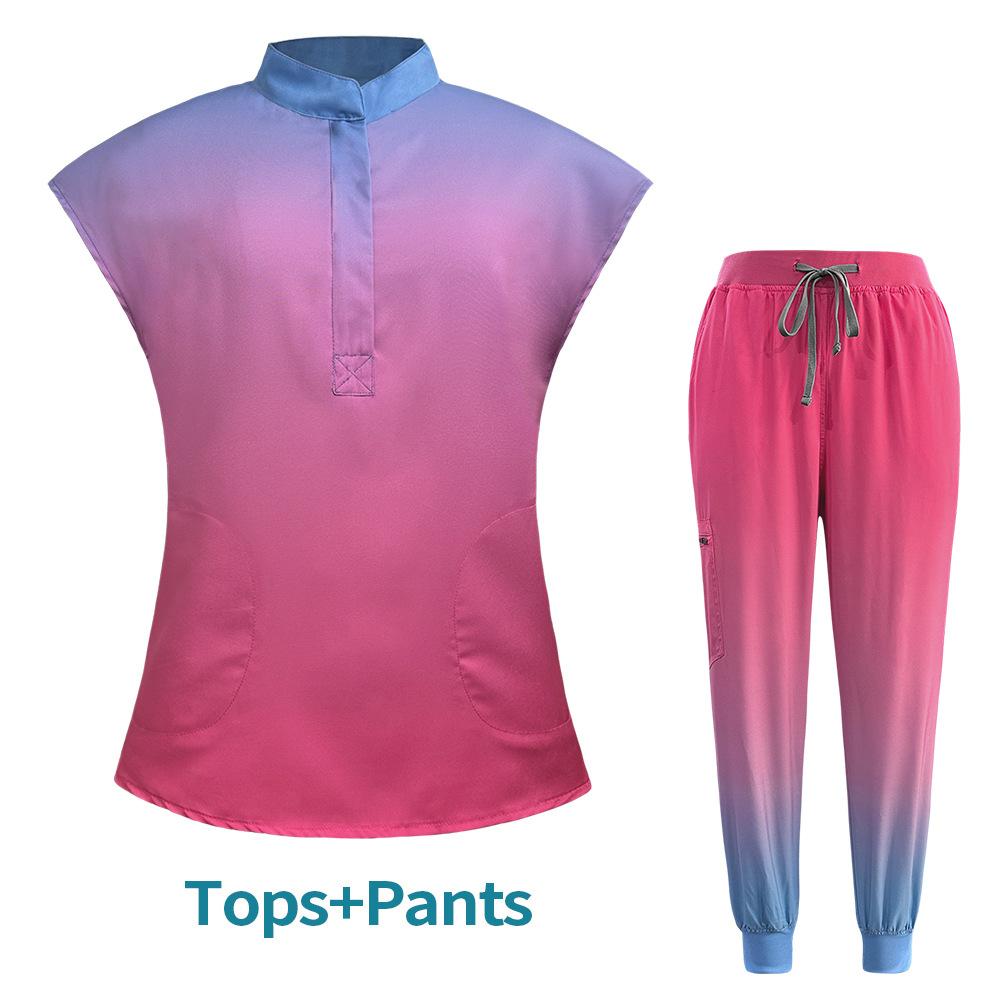 Женский лабораторный халат для ухода за больными, модная униформа, градиентный цвет, стоматологический халат для домашних животных, топ+брюки, комплекты, медицинская клиника, больница