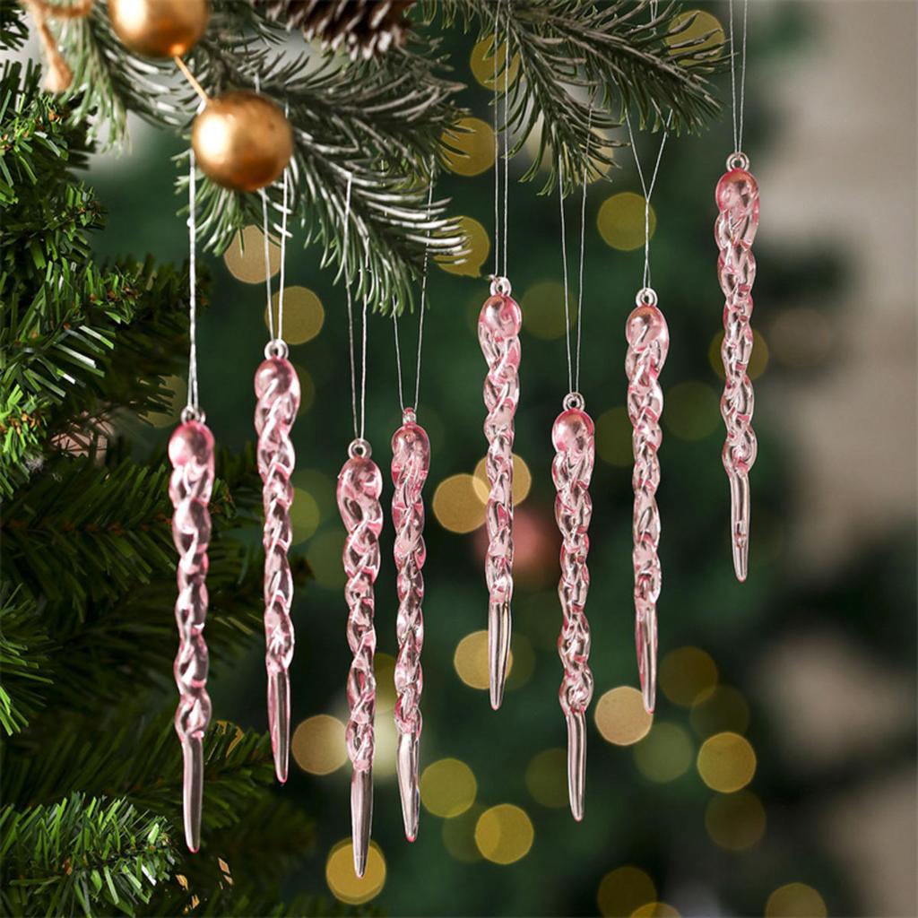 Sparkling Crystal Icicle Clear Glass Christmas Tree Ornaments Xmas Hanging Decorations Holiday Party New Year Festive Home Decor