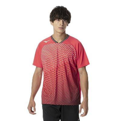 Mizuno Игра в настольный теннис Короткая футболка JTTA Radiant Размер S Рукав Сертифицированная, Влагоотводящая, Быстросохнущая, Унисекс, Красный, 82JAB101,