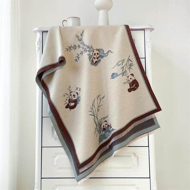 New Panda Fashion Scarf Winter Thick Shawl with Women's Imitation Cashmere Jacquard Fringed Warm Scarf