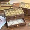 Velvet Walnut Three-Layer Jewelry Box for Earrings, Necklaces, and Bracelets - Large Capacity Display