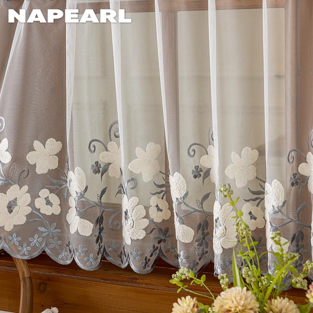 1 шт. NAPEARL Французская Деревня Вышивка Короткая Прозрачная Штора, Полупрозрачная Волнистый Низ Штора для Шкафа Окна Занавеска-Марля Домашний Декор