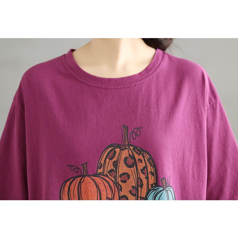 Dimanaf 2025 Женская новая летняя свободная футболка с принтом больших размеров с короткими рукавами из хлопка в винтажном стиле, футболки макси